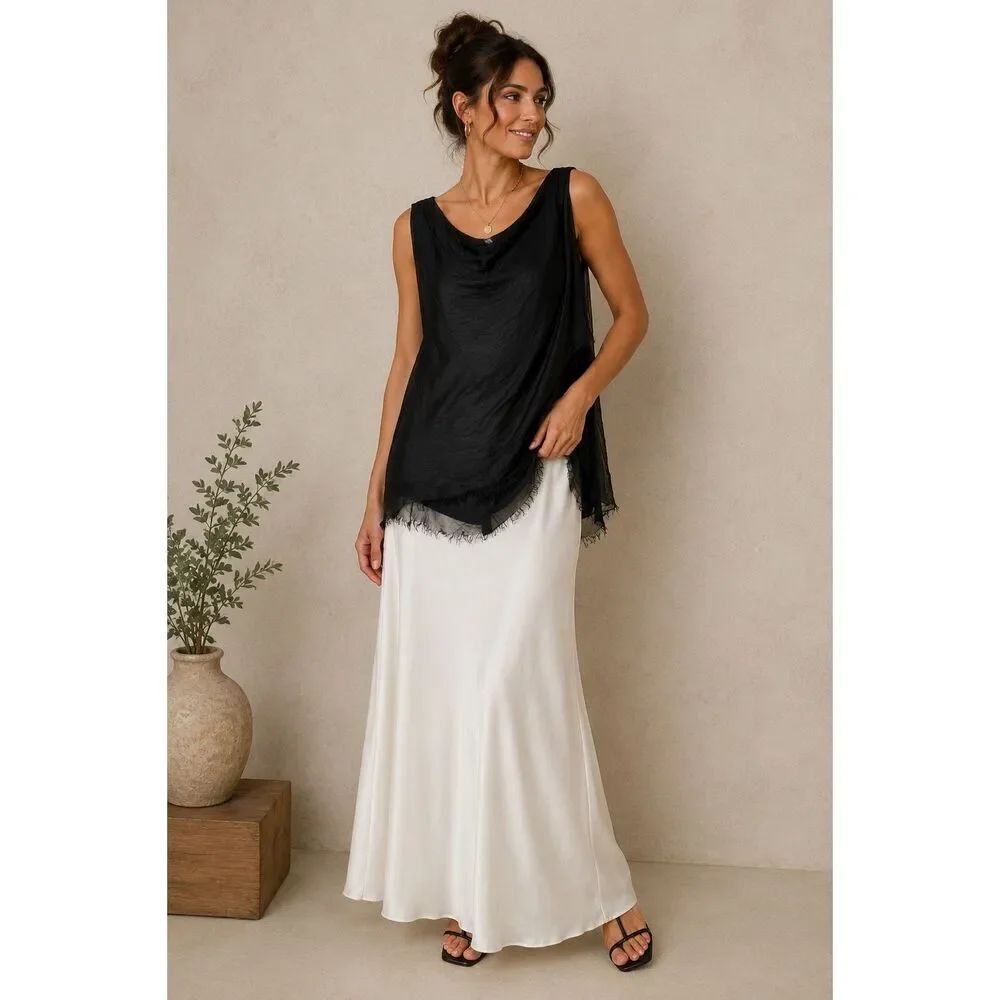 Driver Black Silk Blend Draped Sleeveless Top Made In Italy Size L See Notes